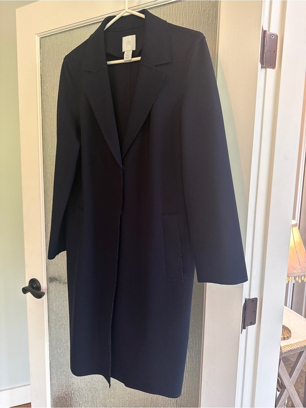 H&M Raw-Edge Style Women's Long Dark Blue Coat
